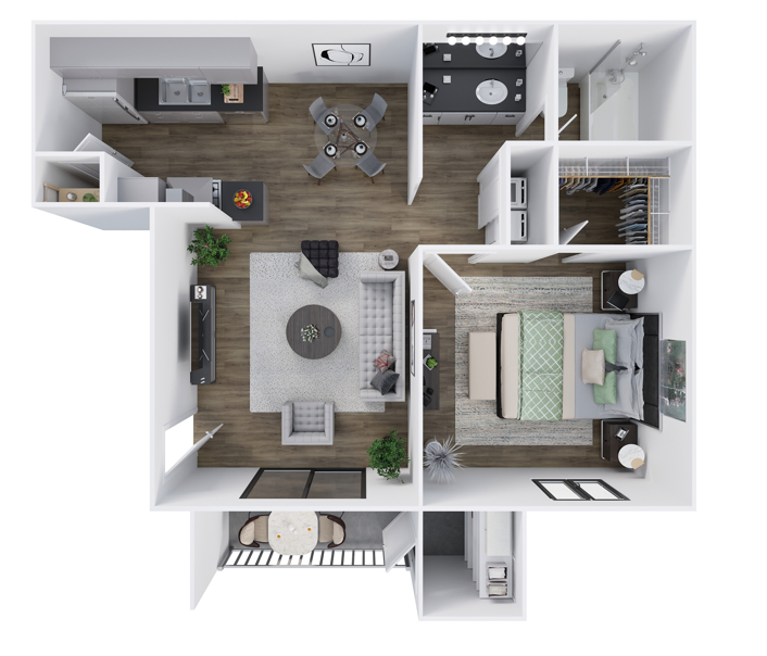 Floor plan for 1 bed, 1 bath, 700 sqft